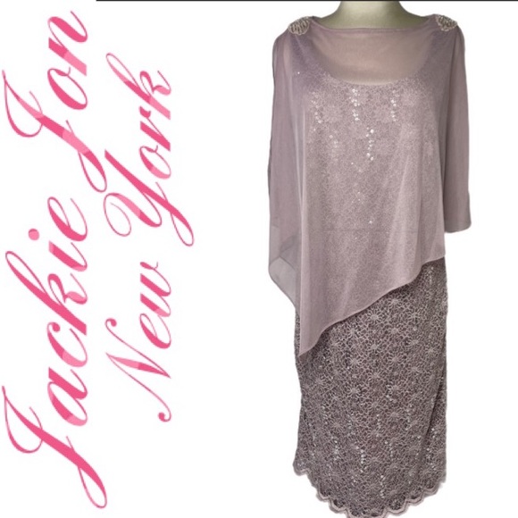 Formal Sequined Lace Dress & Shawl Jackie Jon Elegant Rose Formal Dress Size 8 - Picture 15 of 15